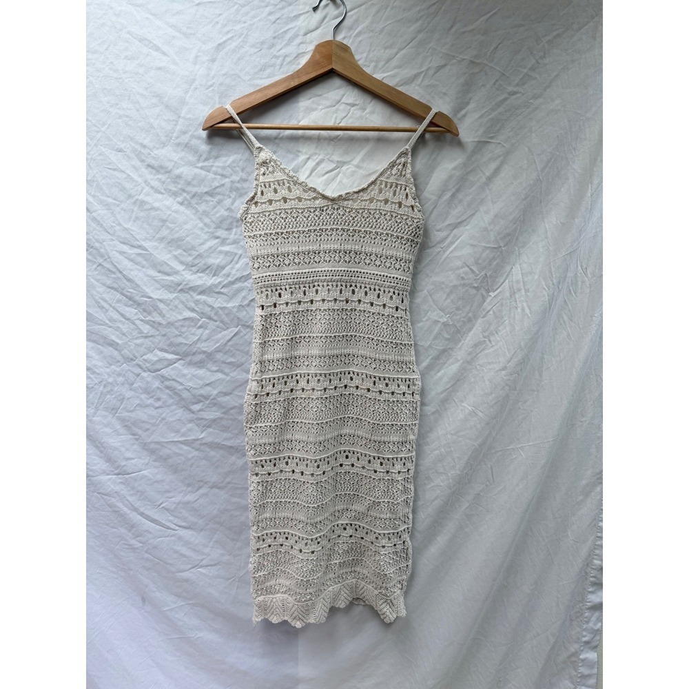 Freshman 1996 Ivory Crochet Knit Bodycon Dress Adjustable Straps Small
